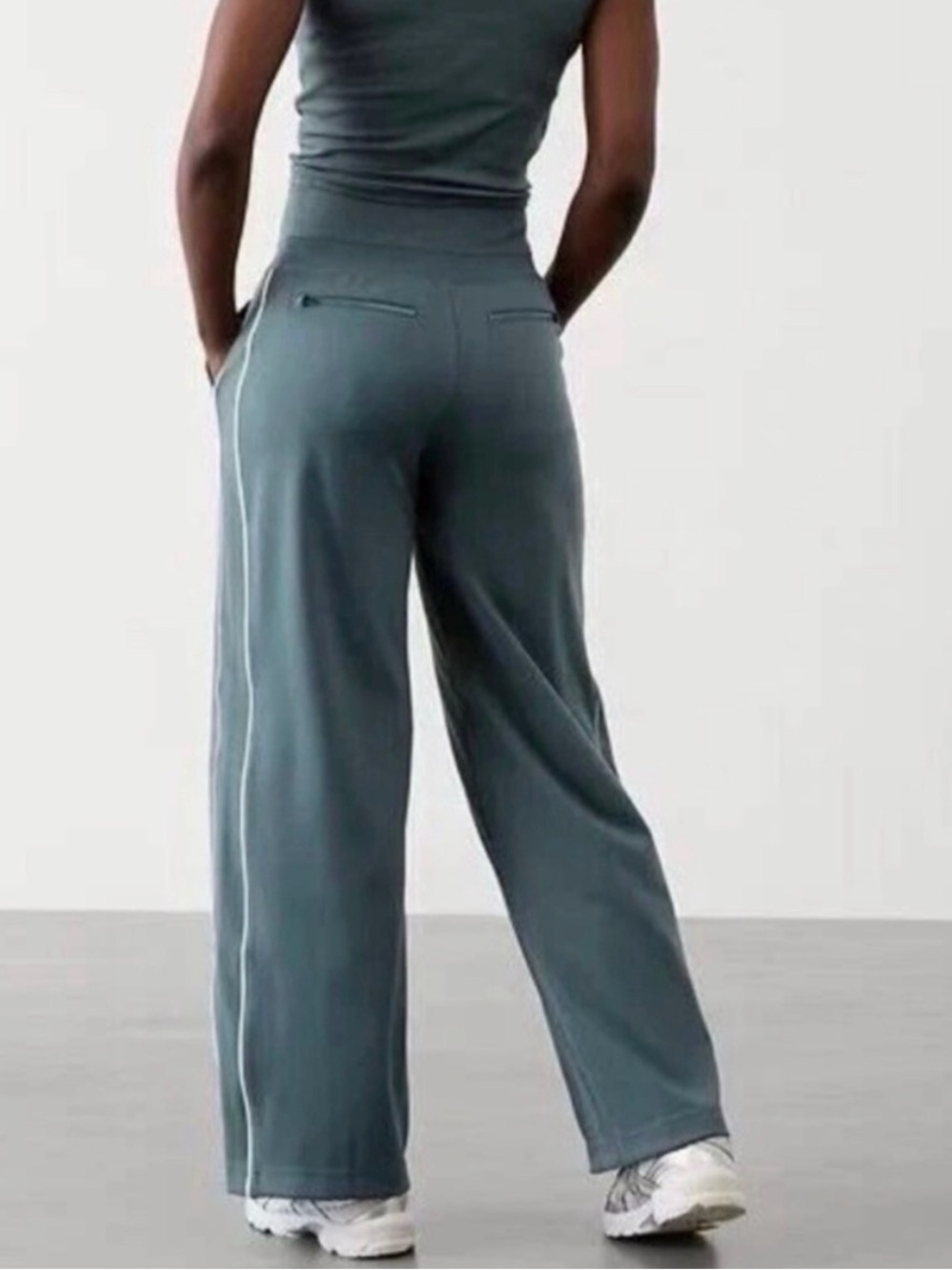 Athleta Wide-Leg High-Rise Pants in Slate Blue-Green